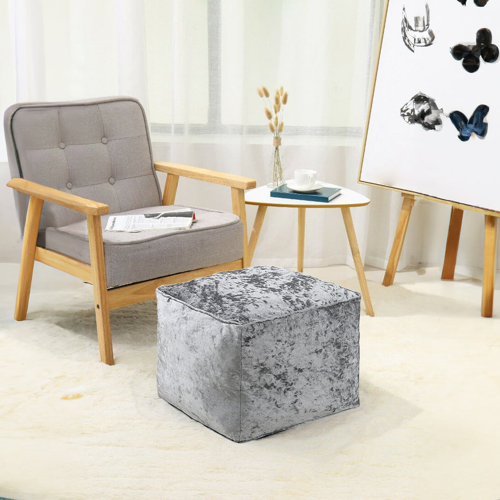 Fully Filled Velvet Bean Bag Footstool – Cube Pouffe Seat, 40×40×30cm, Soft Crush Velvet, Square Shape, Ideal as Foot Rest or Extra Seating