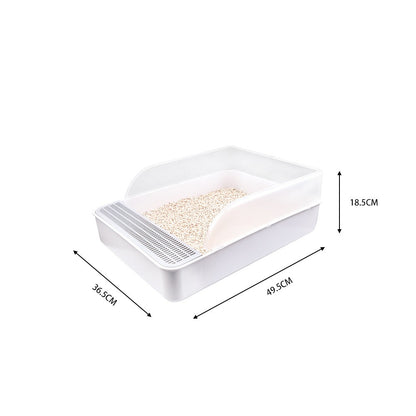 Extra Large High-Sided Cat Litter Tray with Scoop – Anti-Splash Semi-Enclosed Design, Non-Slip, Easy Clean, 49.5x36.5cm – Open Cat Toilet Box for Adult Cats & Kittens, White