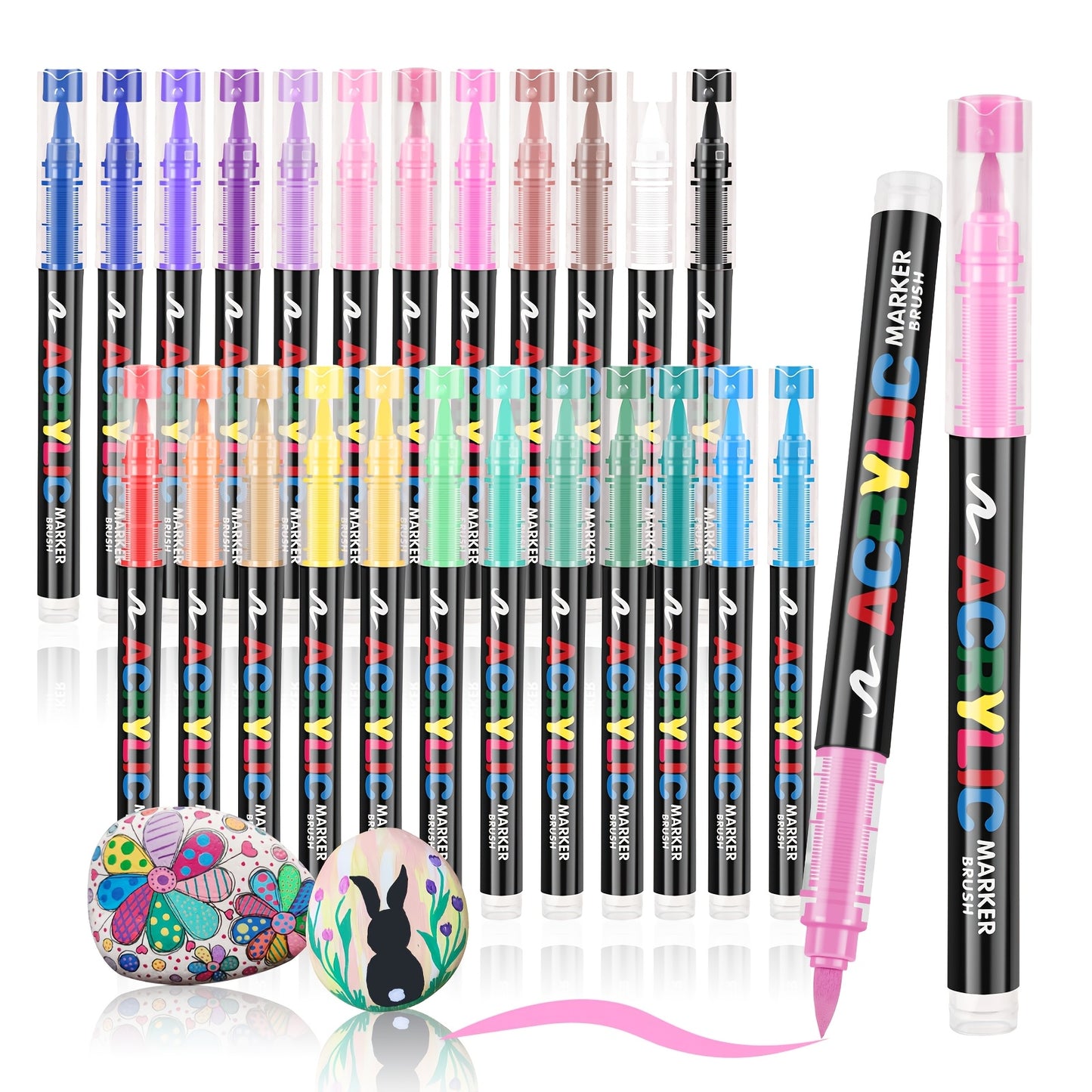 Acrylic Brush Markers Set | 24, 36 & 48 Colours | Fast-Drying Fade-Resistant Paint Pens for Canvas, Rock Painting, Wood & Card Making | Ergonomic Triangular Barrel Art Markers