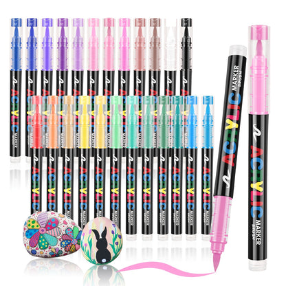 Acrylic Brush Markers Set | 24, 36 & 48 Colours | Fast-Drying Fade-Resistant Paint Pens for Canvas, Rock Painting, Wood & Card Making | Ergonomic Triangular Barrel Art Markers