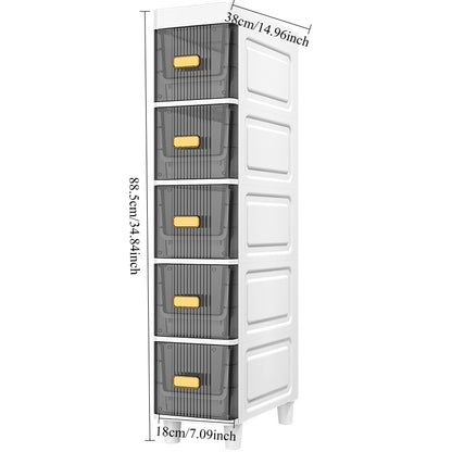 3/4/5/6 Tier Plastic Storage Bins with Drawer - Kitchen Narrow Shelf Storage Cabinet, Stackable Containers, Organizer System for Closet, Bathroom, Home, Office, Dorm