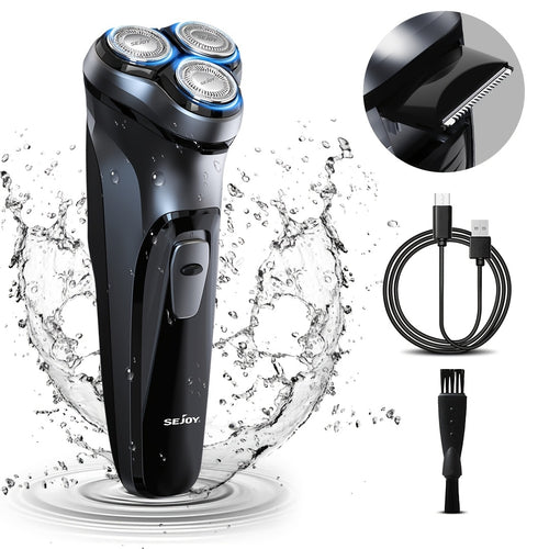 SEJOY Men' Electric Razor - Wet/Dry Shaver with Pop-Up Trimmer, 1-Hour Quick Charge, 3D Floating Head & LCD Power Display - Rechargeable - Shaver Suitable for Face & Body Hair