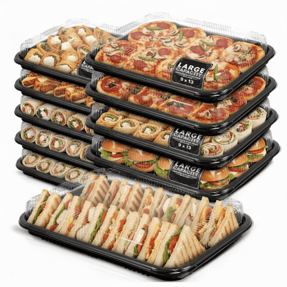 Sandwich Platter Trays with Lids 9 X 13 - Reusable Plastic Buffet Trays for Catering, Sandwich Trays & Meal Prep Serving Trays for Parties, Events and Birthdays