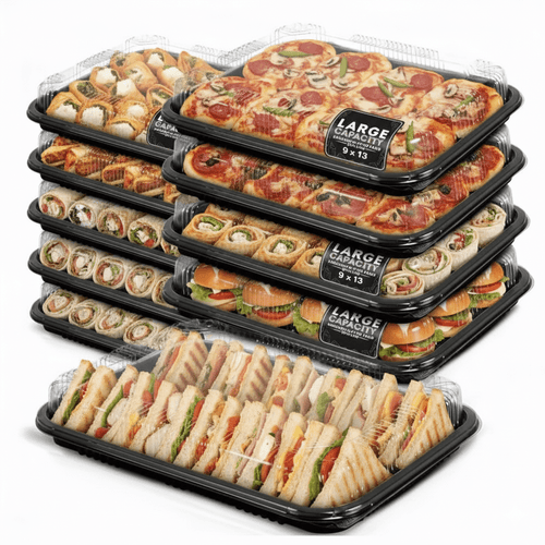 Sandwich Platter Trays with Lids 9 X 13 - Reusable Plastic Buffet Trays for Catering, Sandwich Trays & Meal Prep Serving Trays for Parties, Events and Birthdays