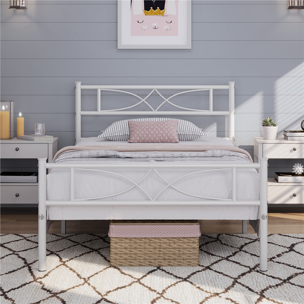 Metal Platform Bed Frame with Headboard – Vintage Style Single Double King No Box Spring Required UK