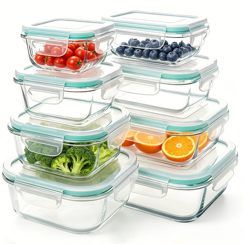 16pcs Sealed Glass Food Storage Containers, Lunch Boxes, Microwave Ovens, Ovens - Perfect for Salads, Fruits, Vegetables, And Sandwiches, Lunch Boxes | Sealed Storage | Durable Glass, Food Storage Containers (8 Lids And 8 Containers)