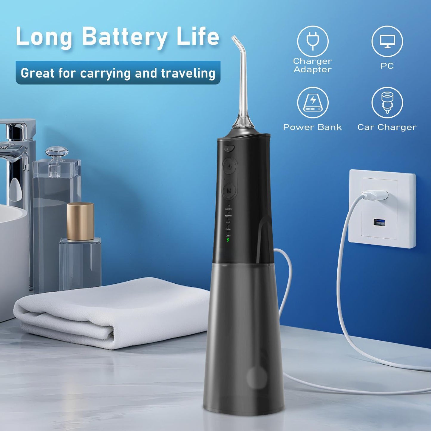 Wireless Professional Oral Irrigator, 300 Ml Water Tank, 5 Modes & 8 Nozzles, USB-C Fast Charging, IPX7 Waterproof, Quiet & Portable - Ideal for Braces, Implants, Sensitive Gums, And for Home & Travel.
