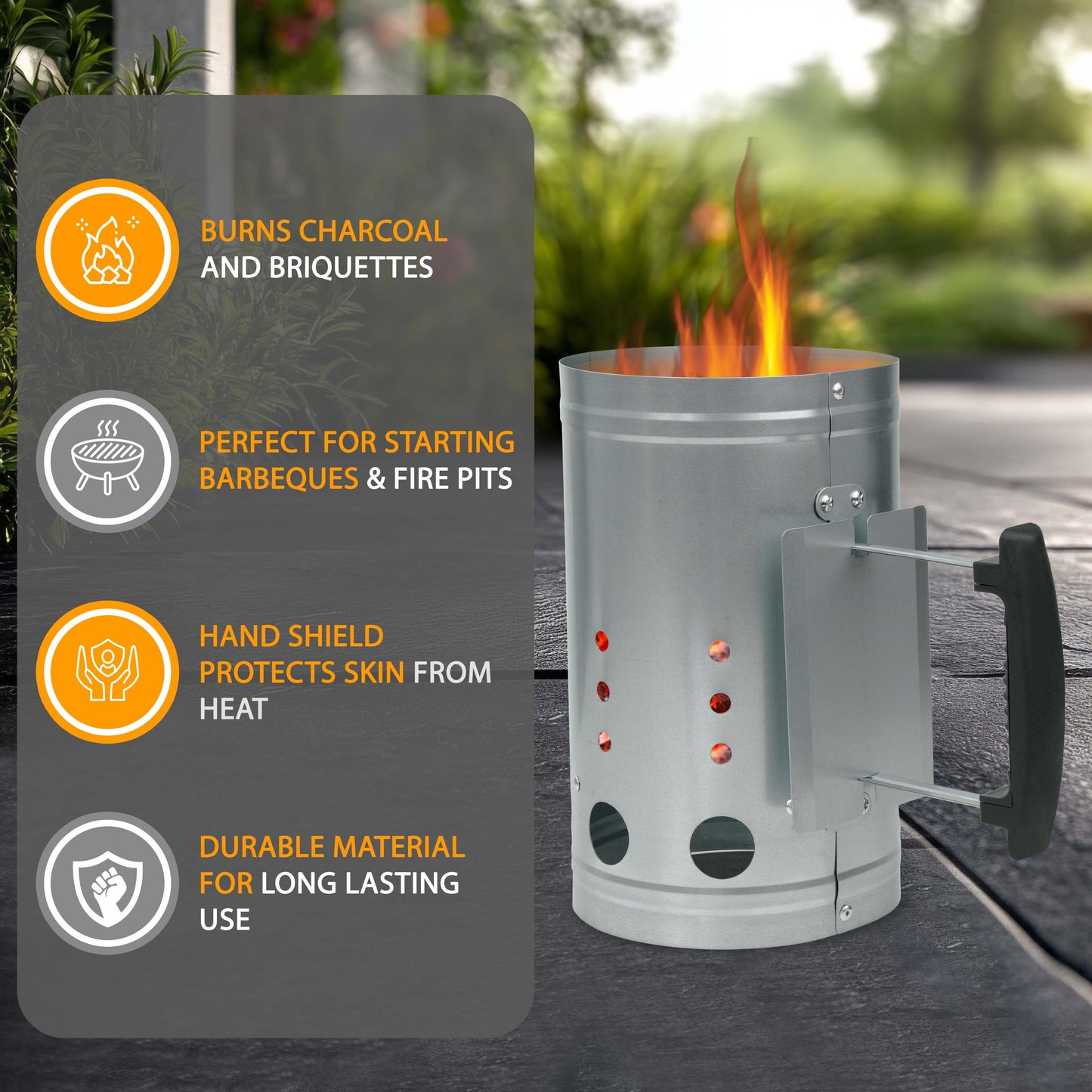 BBQ Chimney Starter – Charcoal Coal Starter & Food Lighter for Heavy Duty BBQ Grill, Coal Burner Kit with Heat-Resistant Handle – Quick Fire Starters for Barbecue, Camping & Outdoor Cooking