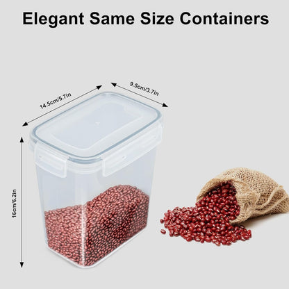 Cereal Storage Container Sets Airtight Dry Food Dispenser Containers Stackable Kitchen Storage Boxes Plastic Pantry Organization with Lock Lids Leakproof for Flour Sugar Pasta (Clear, 8 x 1.4L)