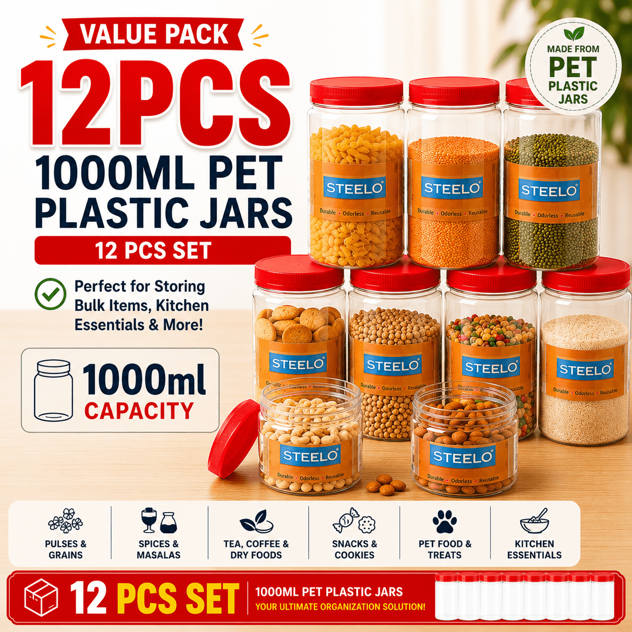 50ml/100ml/200ml/1000ml/1500ml/2000ml/2400ml/3000ml/4000ml/5000ml Plastic Jar with Lid - BPA-free Transparent Round Multi-purpose Container - Dishwasher Safe - Flip-top - Suitable for Lotions, Creams, Body Lotions, Clay, Cosmetics, Beads, Samples and Trav
