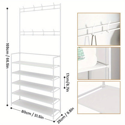 Ultimate Entryway Storage Solution - Stylish Coat Rack & Shoe Organizer Bench with Hooks - Space-Saving, Multi-Purpose Hall Tree for Shoes, Clothes, Hats, Bags, Umbrellas - Home Accessories