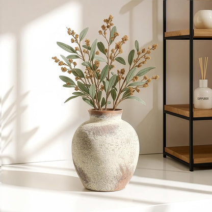 Ceramic Rustic Farmhouse Vase 6 Inch Terracotta Boho Flower Vase Decorative for Dried Flowers Home Decor Living Room Table Shelf Mantel Decoration (D5 x H6 inch)