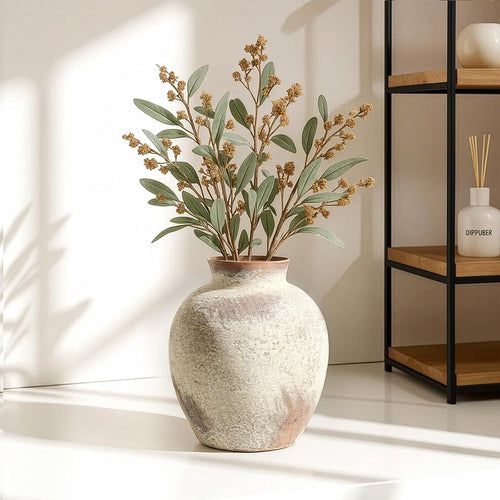 Ceramic Rustic Farmhouse Vase 6 Inch Terracotta Boho Flower Vase Decorative for Dried Flowers Home Decor Living Room Table Shelf Mantel Decoration (D5 x H6 inch)