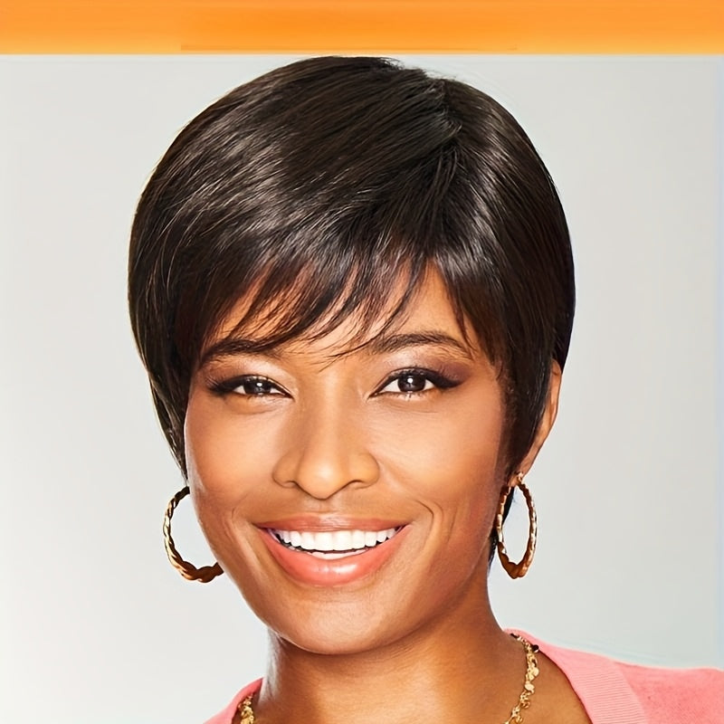 Short Pixie Cut Human Hair Wig - 180% Density Glueless Rose Net Cap, Straight Machine-Made Black Basic Style for Women, Daily Wear & Special Occasions, Short Hair Wig, Occasion Hairpiece, Sleek Hairpiece, Secure Fit Cap