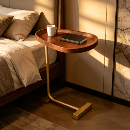 Modern C-Shaped Side Table – Small Oval Coffee Table for Living Room, Balcony, or Bedroom – Perfect as a Snack Table, Book Holder, or Laptop Desk by the Sofa