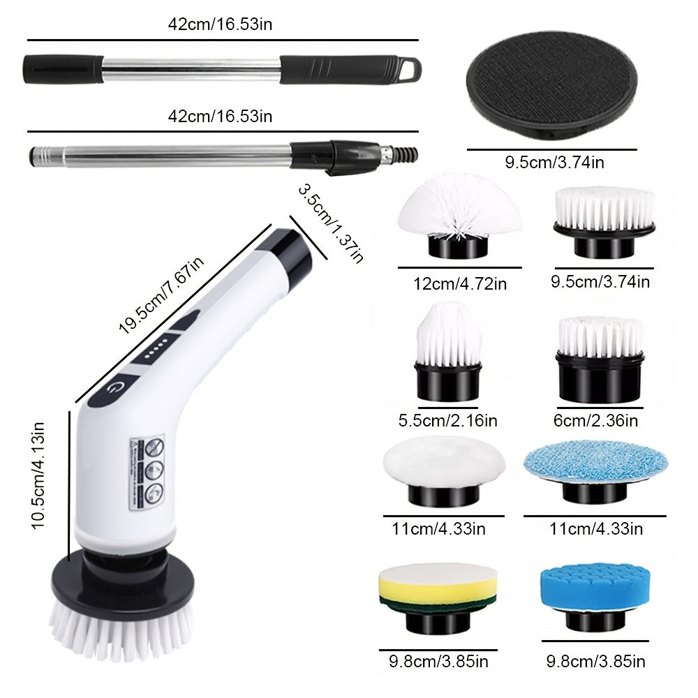 Electric Rotary Cleaner, 2H Power Dual Speed Cleaning Brush, Adjustable Extension Handle with 9 Replaceable Brush Heads, Suitable for Bathroom Bathtub Tile Floor Car