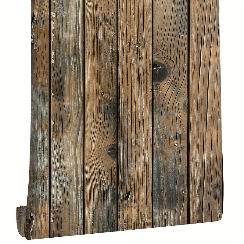 6m Rustic Brown Wood Panel Effect Wallpaper Vinyl Self Adhesive Wall Stickers, DIY Wall Decor, Home Improvement, Classic Design, Natural Look, Peel And Stick Wall Tile, Wall Mural Peel And Stick, Wall Paper For Wall Peel And Stick, Wall Sticker Home Decor