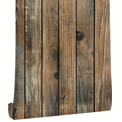 6m Rustic Brown Wood Panel Effect Wallpaper Vinyl Self Adhesive Wall Stickers, DIY Wall Decor, Home Improvement, Classic Design, Natural Look, Peel And Stick Wall Tile, Wall Mural Peel And Stick, Wall Paper For Wall Peel And Stick, Wall Sticker Home Decor