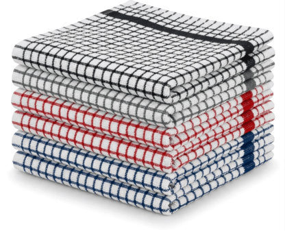Pack of 6 Large Tea Towels 40x60cm – 100% Cotton Luxury Check Soft Kitchen Towels – Highly Absorbent Dish Cloths – Durable Washable Tea Towels for Drying Dishes, Cleaning, Cooking, Household, Restaurant, Bar, Café, Catering, Commercial & Professional Kitc