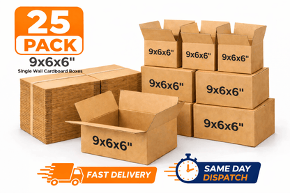 9x6x6 Inch Single Wall Cardboard Boxes – Small Packing Boxes for Shipping, Storage, Moving, Mailing & E-commerce Packaging | 25 Pack