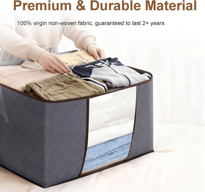 6pcs 90L Large Capacity Fabric Storage Bags for Clothes & Bedding | Foldable Wardrobe Organizers with Handles & Clear Window | Dust & Moisture Protection | Home & Dorm Use