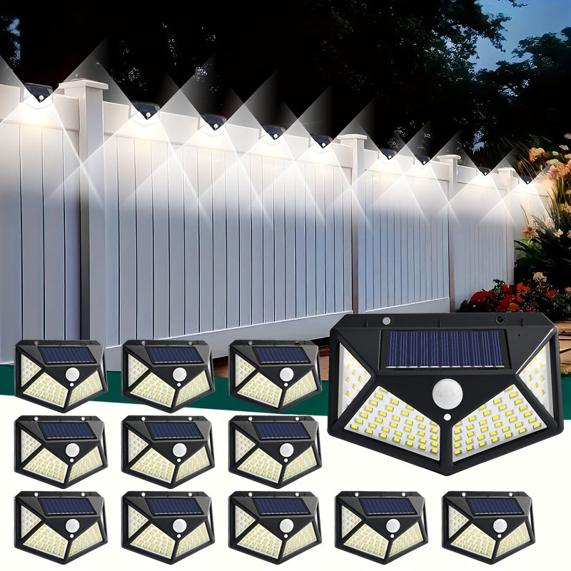 2-12pcs Outdoor Solar LED Lights, Garden Solar Lights IP65 with Motion Sensor, Four-sided Lighting Ultra-Bright Wall Lights, for Yard Garden Lawn Patio Courtyard Fences Driveway Pathway Decorations, Solar Lights