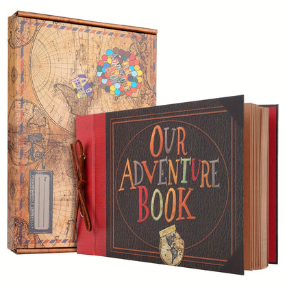 Our Adventure Book Scrapbook Album 11.9 X 7.6 Inch 80pages, 3d Retro Embossed Letter Hard Cover Movie Up, Memory Book For Couples, DIY Album for Anniversary, Wedding, Travelling, Friends, Family, Couple Gifts