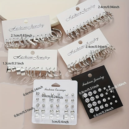 102pcs Women'S Minimalist Geometric Elegant Temperament Earring Set with Studs for Holiday Dates And Daily Wear (No Box)