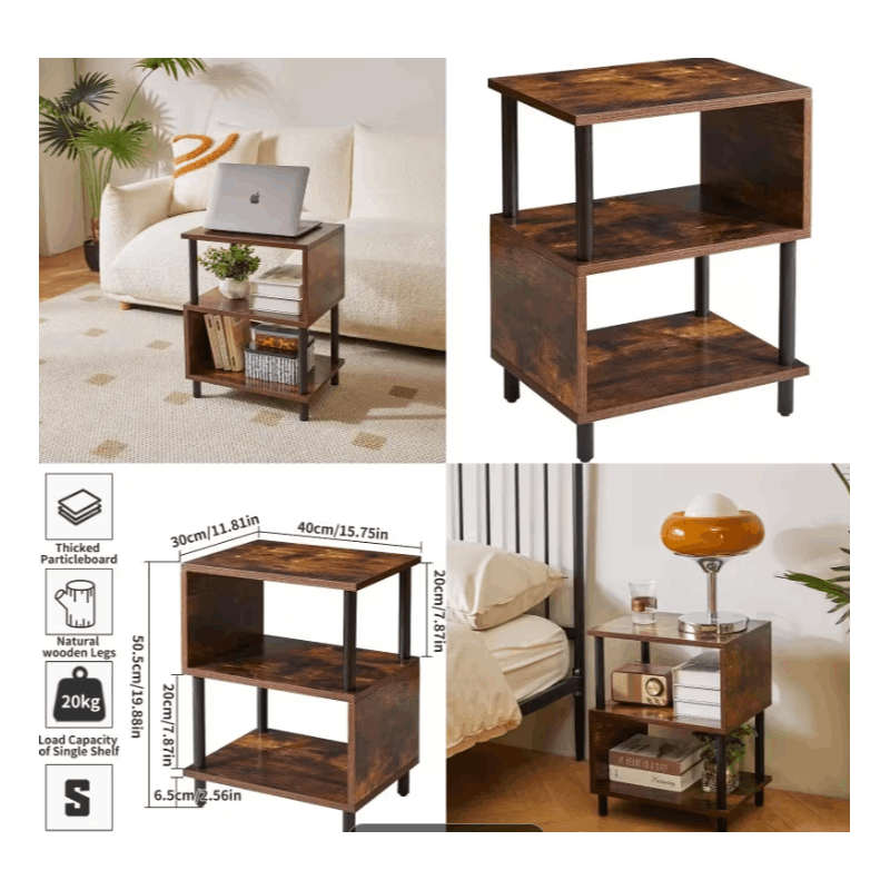 Modern Side Table with Storage - Small End Table/Nightstand, Assembly, -Shaped & Particleboard, Bedside Table for Bedroom/Living Room