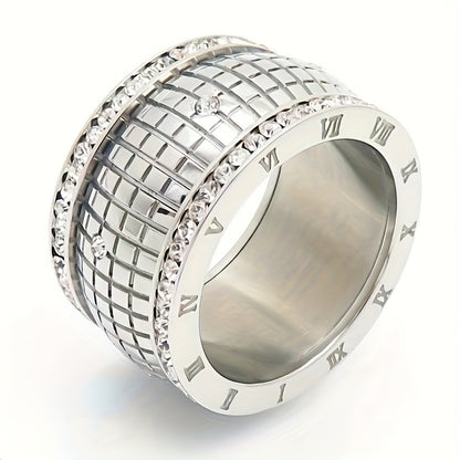 1pc Cross-Border New Karen Stainless Steel Large Roman Numeral Non-Fading High-End Exaggerated Ring