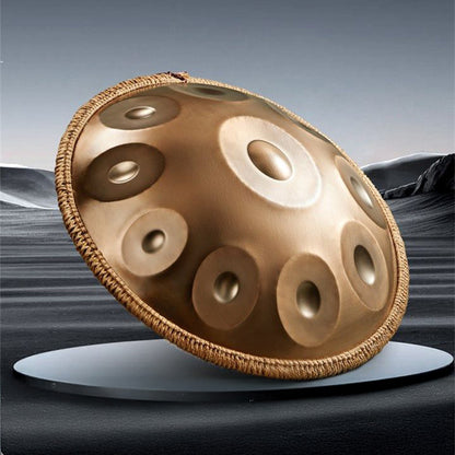 440Hz D minor Stainless Steel Handpan Drum or Sound Healing and Meditation 9-Tone Deep Golden with Carry Bag, Stand, 2 Hand Mallets, Music Note Stickers, Wiping Cloth