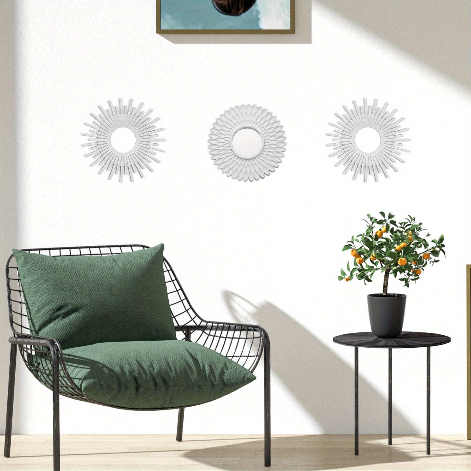 three-piece sunburst wall mirror set — lifestyle setting 13