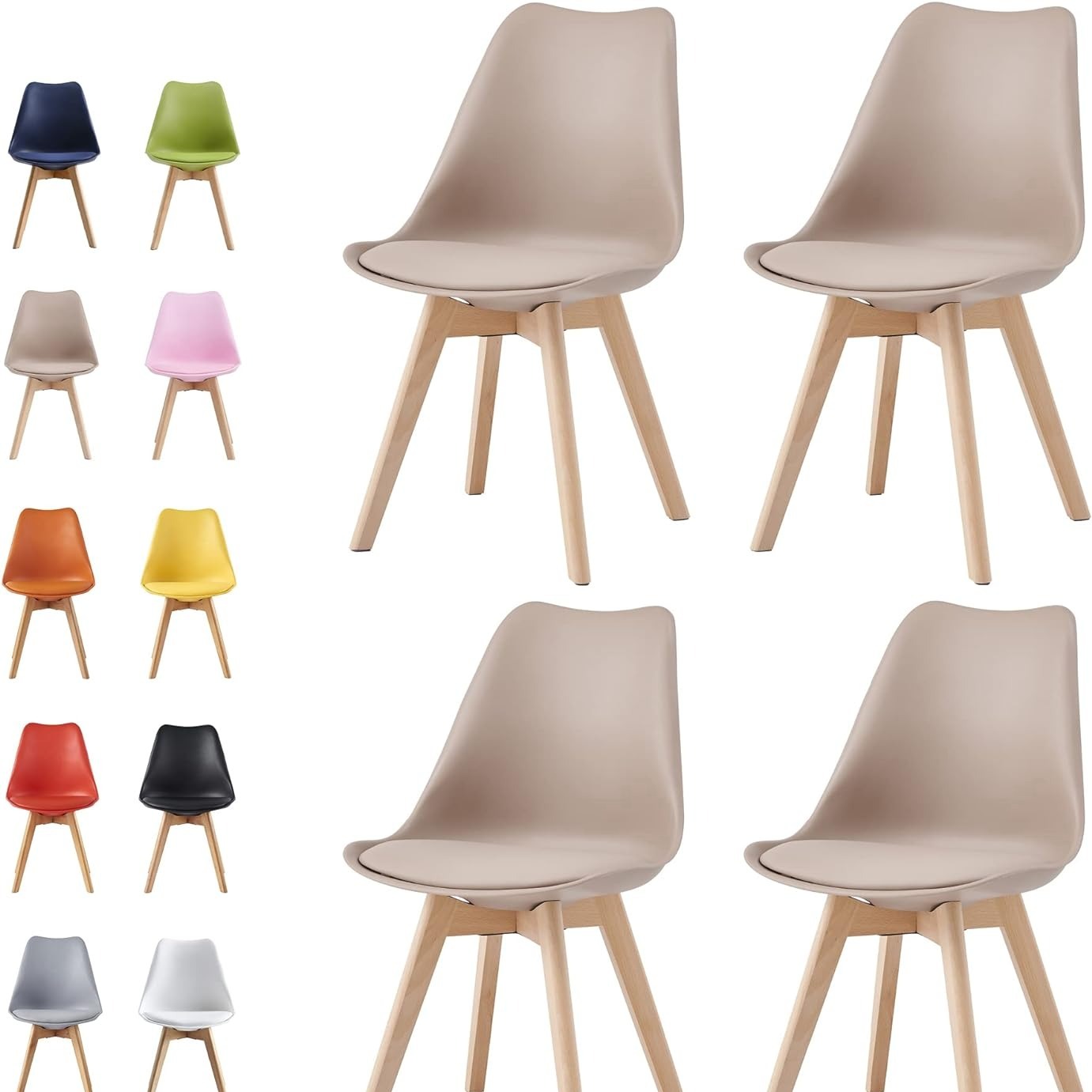 mcc direct Set of 4 Dining Chairs Wooden Legs Soft Cushion Pad Stylish DELUXE Retro Lounge Dining Office EVA