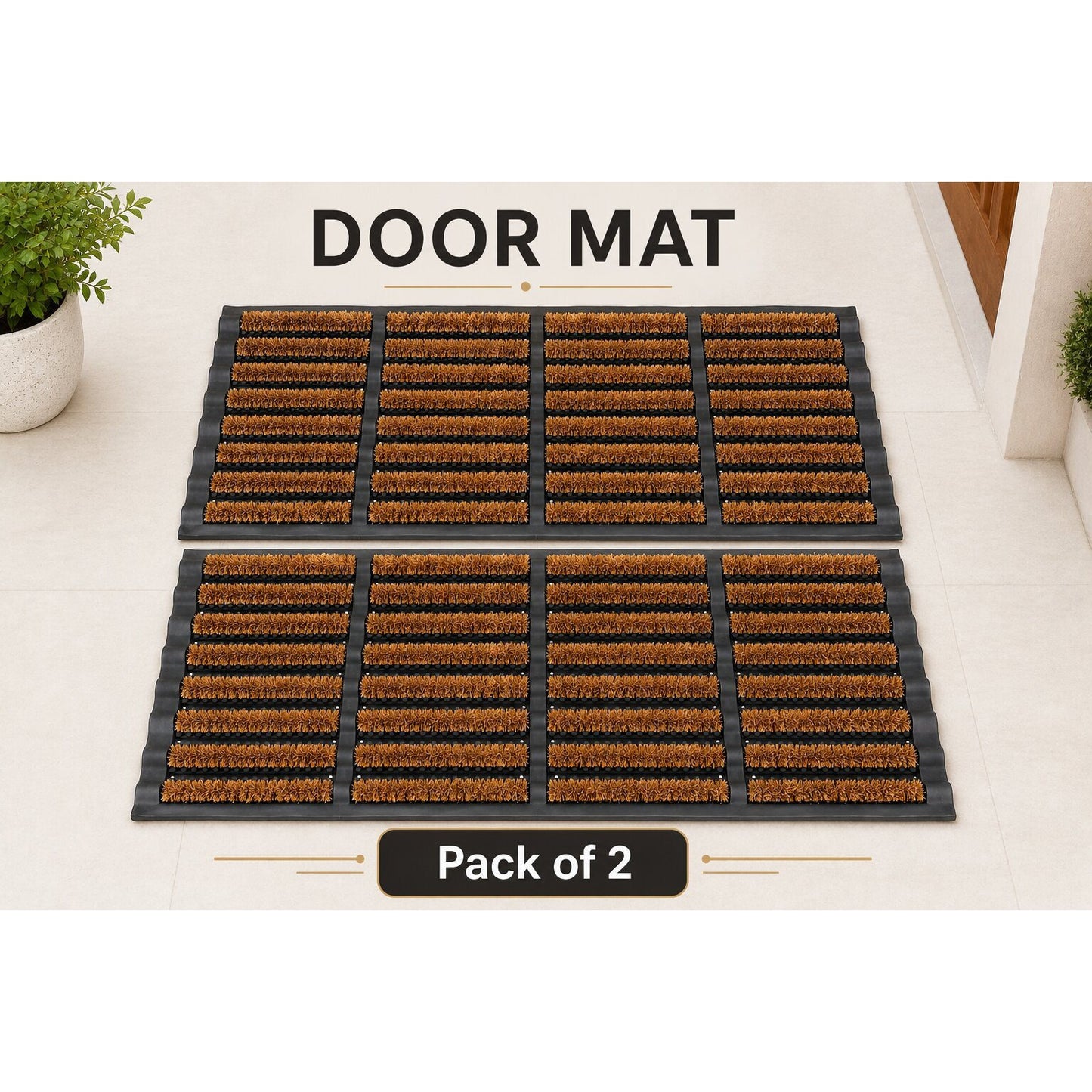 Nimbus Door Mat – Non-Slip Coir Door Mats Outdoor with Durable Rubber Backing – Super Absorbent, Machine Washable Outdoor Mat for Rain, Mud & Dirt – Ideal for Home, Porch, Patio (Pack of 1 and 2 Available)
