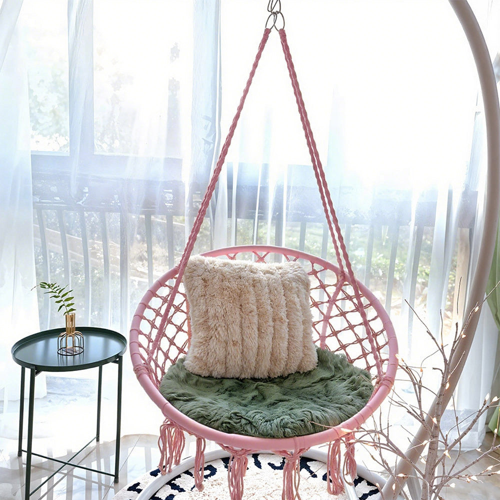 Balcony Rocking Chair, Courtyard Woven Hanging Basket, Hanging Cotton Rope Iron Ring Hanging Chair, Suitable for Indoor, Outdoor, Home, Balcony, Courtyard, Garden, Maximum Load Capacity: 200kg, Material: Iron Ring, Cotton Rope (No Include Cushion)