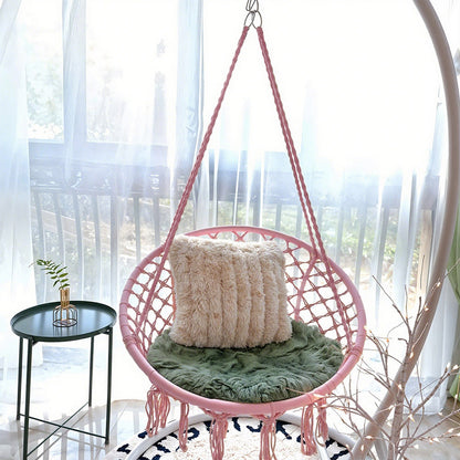 Balcony Rocking Chair, Courtyard Woven Hanging Basket, Hanging Cotton Rope Iron Ring Hanging Chair, Suitable for Indoor, Outdoor, Home, Balcony, Courtyard, Garden, Maximum Load Capacity: 200kg, Material: Iron Ring, Cotton Rope (No Include Cushion)