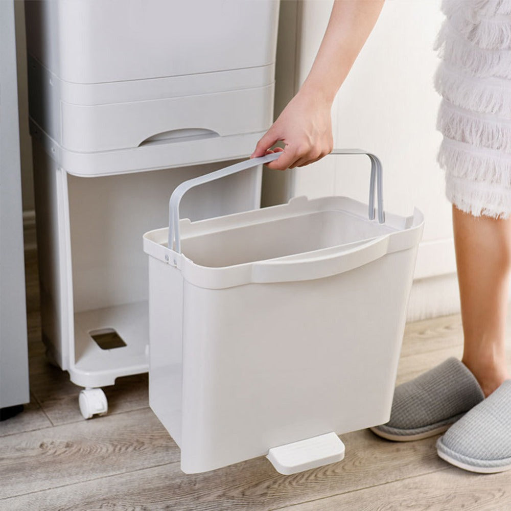 38L Rolling Dual Compartment Waste Bin with Casters – Wet & Dry Separation Rubbish Bin for Office & Living Room, Sturdy Plastic, 42x28x73cm