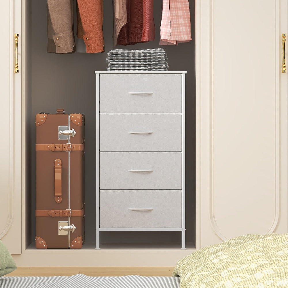 4-Drawer Chest of Drawers Metal Frame & MDF Top – Slim Bedroom Storage Unit 45x30x91cm UK