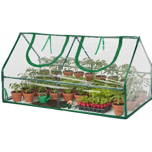 120 x 60 x 60 Cm Mini Greenhouse Tent - Steel Frame, Clear PVC Cover, Zippered Windows - Portable Greenhouse for Plants and Vegetables