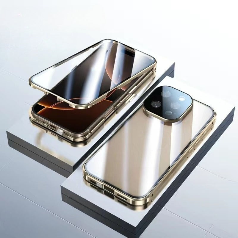 Phone Case - Magnetic HD Phone Case for Iphone 17 Pro Max with Tempered Glass Screen Protector Aluminum Alloy Frame Double-Sided Thickened Glass Enhanced Protection