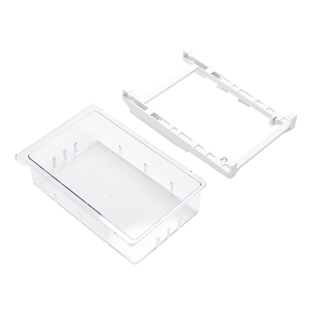 Fridge Organiser Pull-Out Drawer – Clear Under-Shelf Refrigerator Storage Box with Sliding Rail, Stackable Space-Saving Bin for Kitchen Fridge, Freezer & Cabinet, Fits 30-44cm Shelves, 30.5 x 20 x 9.5cm