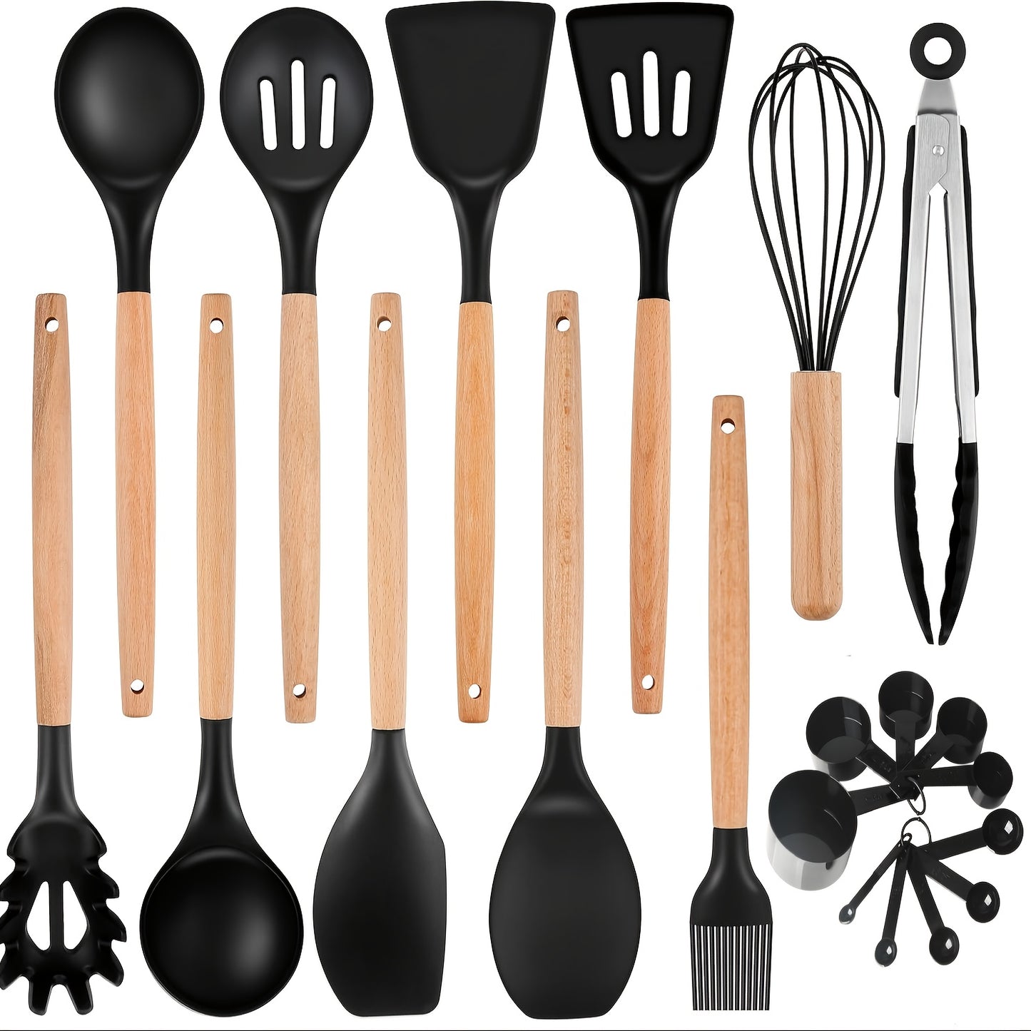 12pcs/22pcs Kitchen Utensils Set, Kitchen Cooking Utensils Set, Spoon, Spatula, 446F Heat Resistant Non Stick Food Grade Silicone And Wooden Handles, Kitchen Tools Set