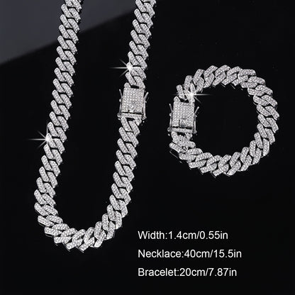 2pcs/Set Trendy Punk Style Hip Hop Chain Necklace Plus Bracelet Jewelry Set Suitable for Men And Women Perfect Decor for Cool Friends Unisex Jewelry