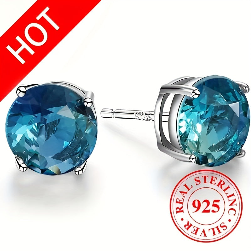[Sterling Silver Earrings] 925 Earrings, Color Earrings, Multi-Color Anti-Allergy, 678 Mm Round Single Gem Earrings, Suitable for Women And