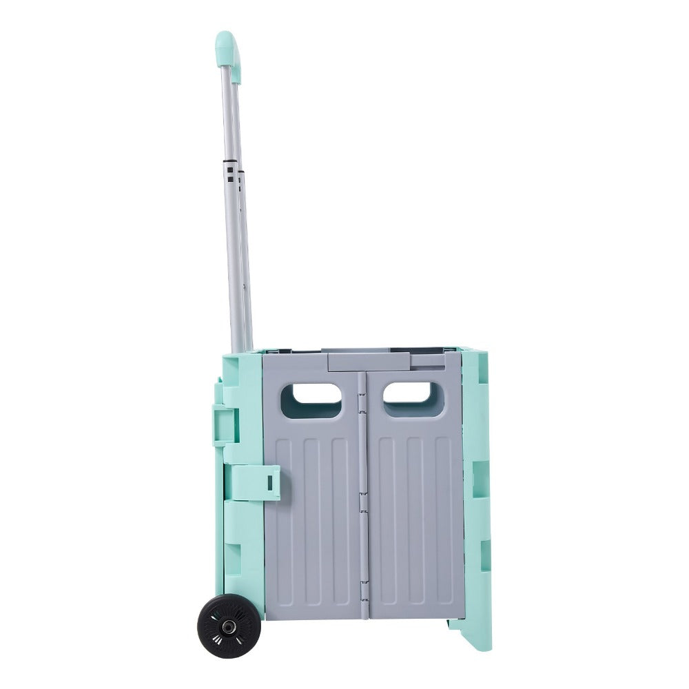 Foldable Shopping Trolley on Wheels with Large Capacity Storage Box – Portable Folding Cart for Grocery, Camping, Travel & Moving, Adjustable Handle, Grey & Green