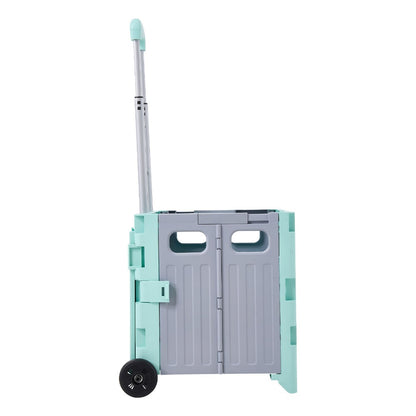 Foldable Shopping Trolley on Wheels with Large Capacity Storage Box – Portable Folding Cart for Grocery, Camping, Travel & Moving, Adjustable Handle, Grey & Green