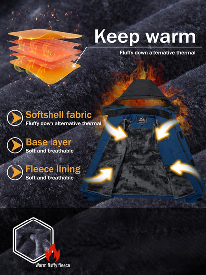 Men's Winter Warm Jackets Fleece Lined Coats Hooded Thermal Outdoor Thick Jacket Heavy Sport Hiking Jogging Camping Fishing Climbing Traveling Skiing Snowboarding Casual Parka