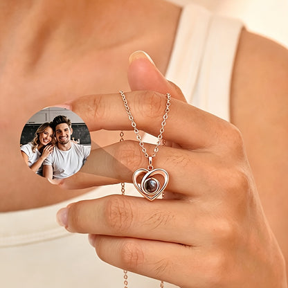 Stainless Steel Custom Photo Necklace 304 304 304 304 Personalized Heart Projection Pendant Daily Wear Unisex Couple Necklaces Anniversary Gift for Her Luxury Wedding Jewelry Birthday Gift for Boyfriend Graduation Valentine's Day