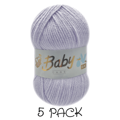 Woolcraft - Baby Care Double Knitting Yarn - 2 or 5 Pack of 100g Balls of 100% Acrylic Yarn - 13 Colours Available - Aqua, Beige, Baby Blue, Oyster, Denim, Lilac, Mint, Peach, Baby Pink, Rouge, Silver, White or Lemon - Perfect for Knitting or Crochet