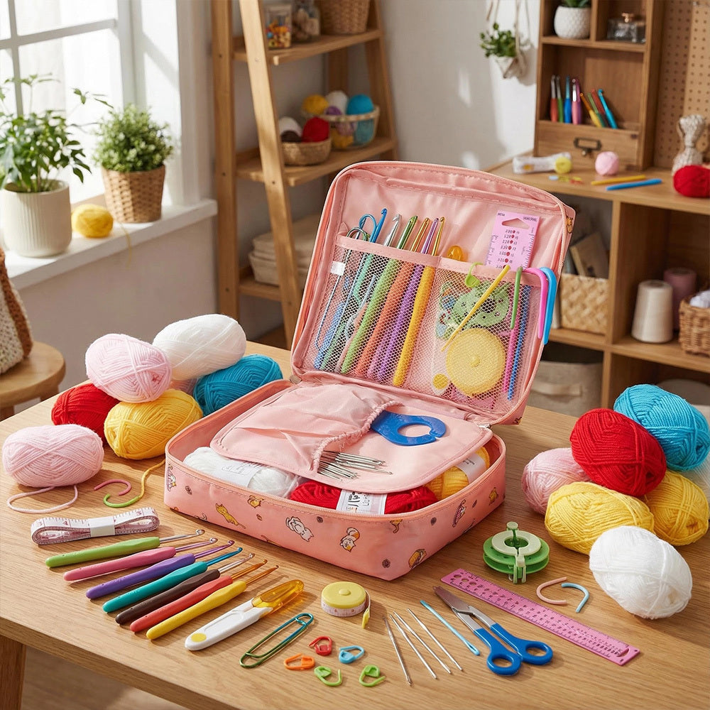 Crochet Kit for Beginners 59-Piece | Complete Set with Ergonomic Hooks, 5-Colour Yarn Balls & Zippered Storage Case | DIY Knitting Gift for Adults & Craft Enthusiasts